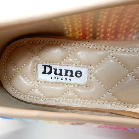 DUNE LONDON Hallo Ballet Flats Size 9 Tan Multi Stripe Charm Bow Detail NEW - Picture 8 of 12